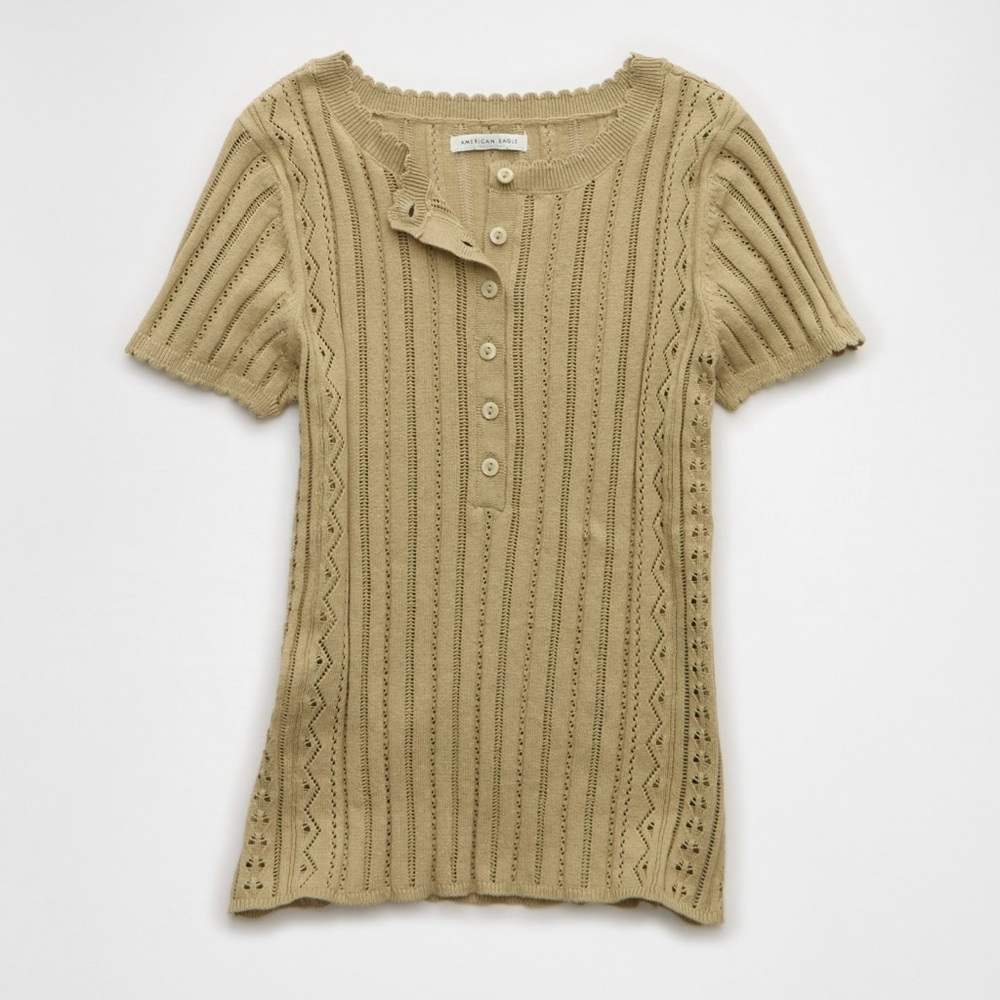 American Eagle Henley Pointelle Sweater tshirt!
